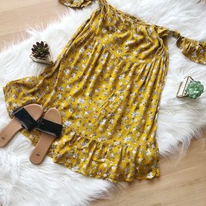 Off Shoulder Yellow Floral Tiered Dress